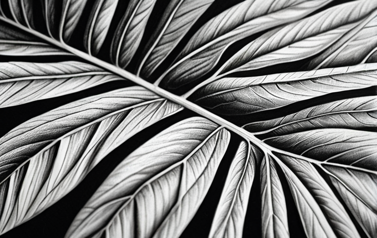 **
Close-up of a pencil drawing of a leaf with detailed veins, emphasizing light and shadow. Soft, natural lighting.
**